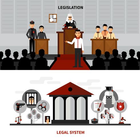 Legislación Ley 2 Banners Planos Composición. vector