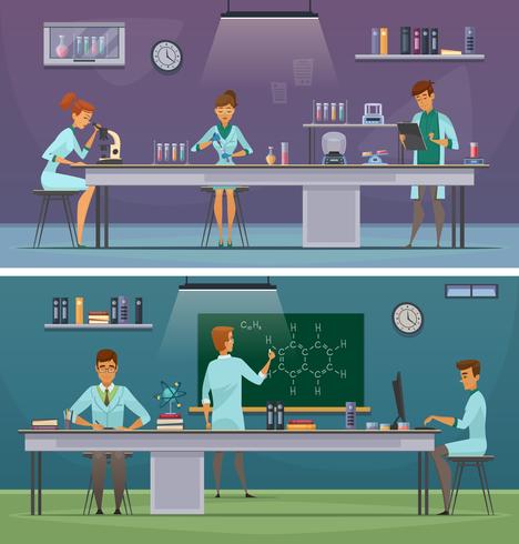 Scientists At Work Retro Cartoon Banners vector