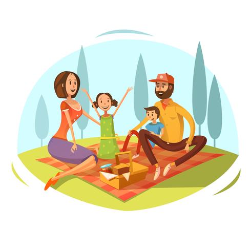 Familia, teniendo, picnic, ilustración vector