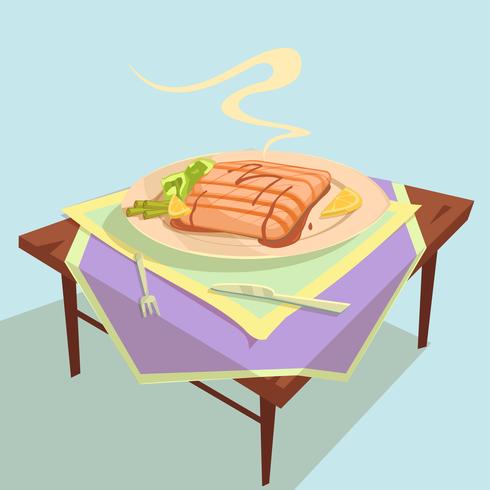 Fish Dish Cartoon Illustration vector