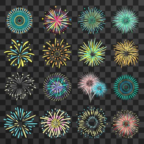 Festive Fireworks On Dark Transparent Background  vector