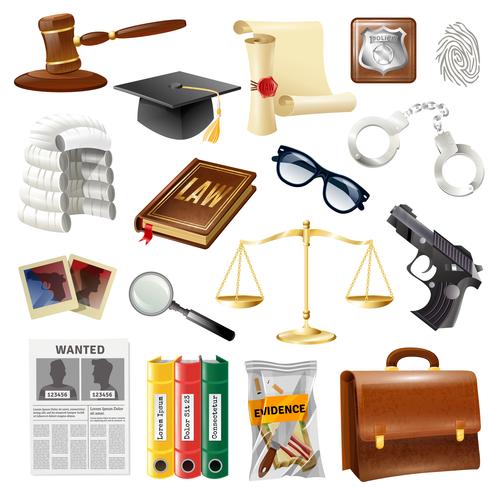 Law Justice Objects And Symbols Collection  vector