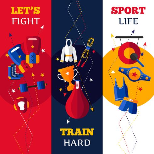 Boxing Attributes Vertical Banners Set vector