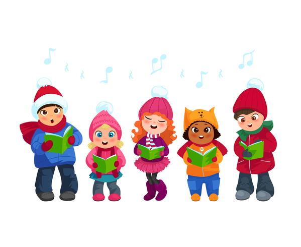 Caroling kids set vector