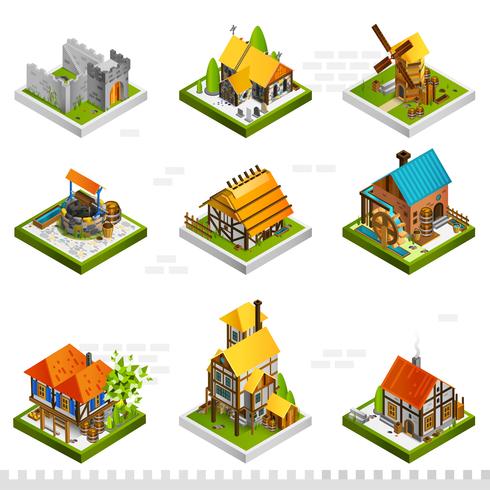 Medieval Buildings Isometric Collection vector