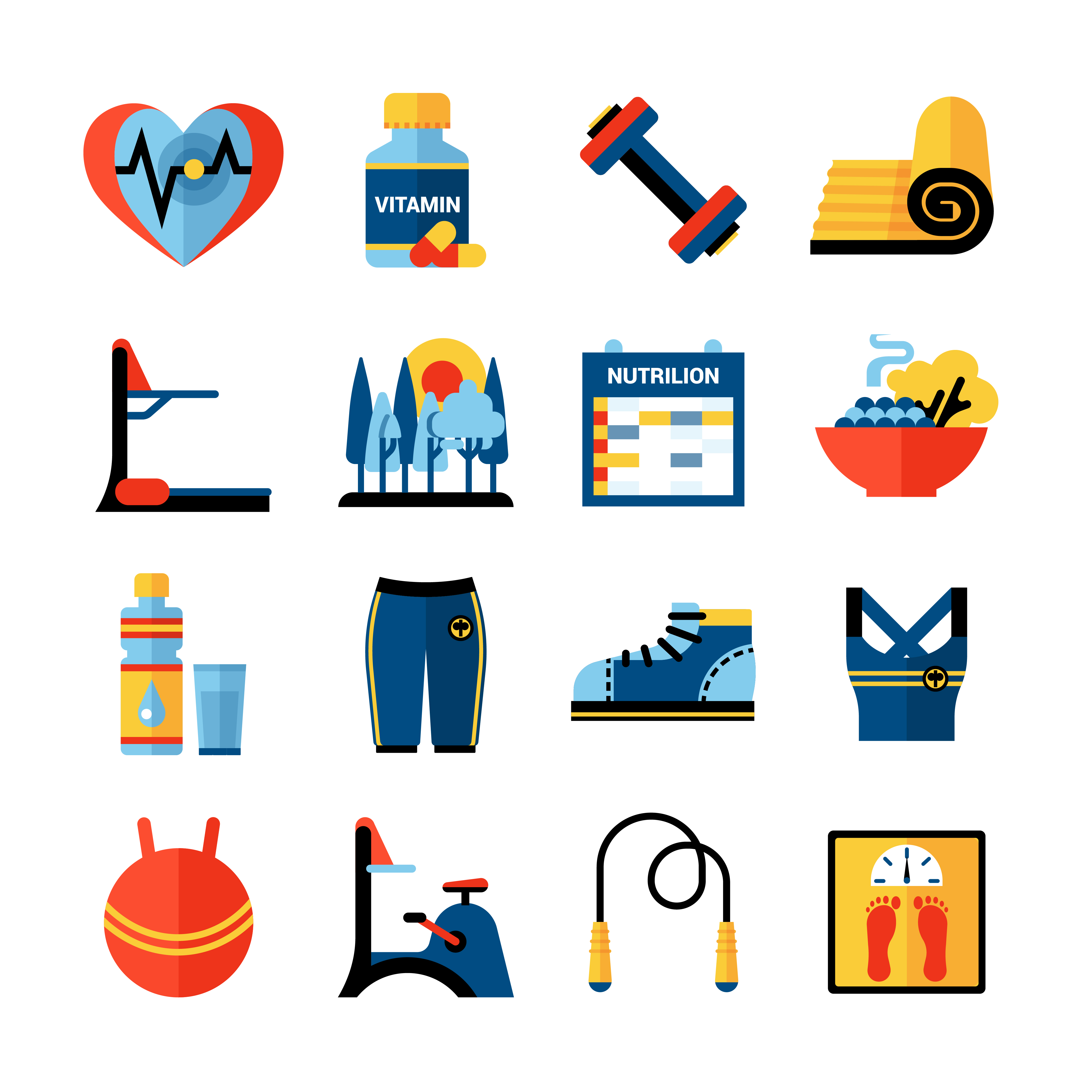 Fitness Flat Color Icons Set - Download Free Vectors ...