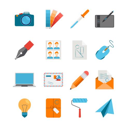 Iconos planos establecidos para diseño gráfico y web vector