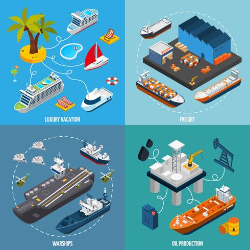 Ships Boats 4 Isometric Icons Square  vector