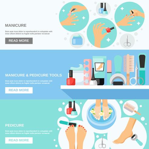 Herramientas de manicura pedicura 3 Banners planos vector