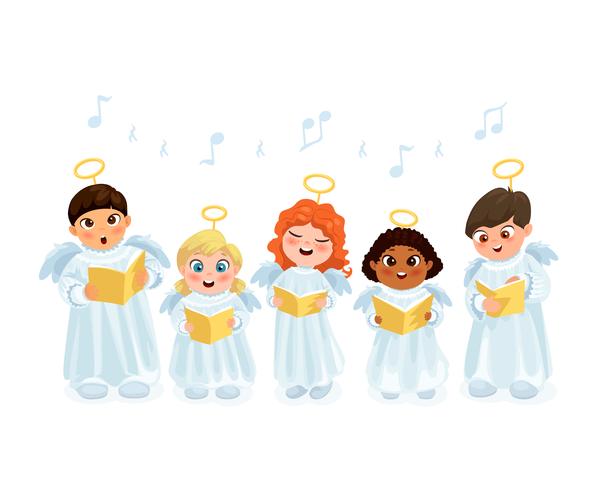 Caroling kids set vector