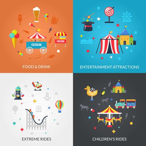 Amusement Park 4 Flat Icons Square vector