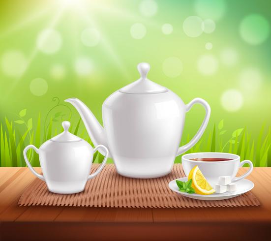 Elements Of Tea Service Composition vector