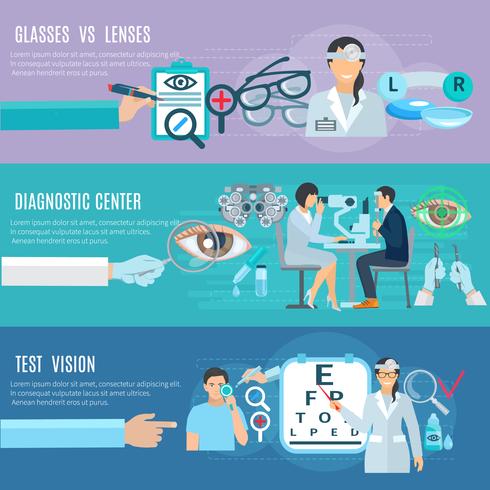 Oculist Diagnostic Center Flat Banners Set vector