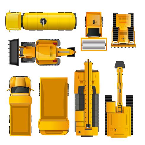 Máquinas de construcción vista superior vector