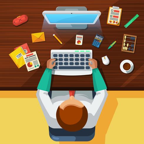 Office Work Place Accountant Flat Banner vector