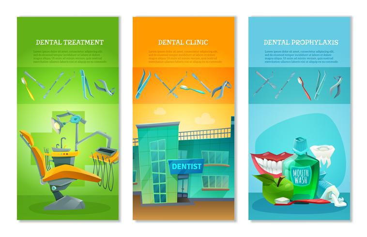 Dentista 3 Conjunto de Banners verticales planas vector