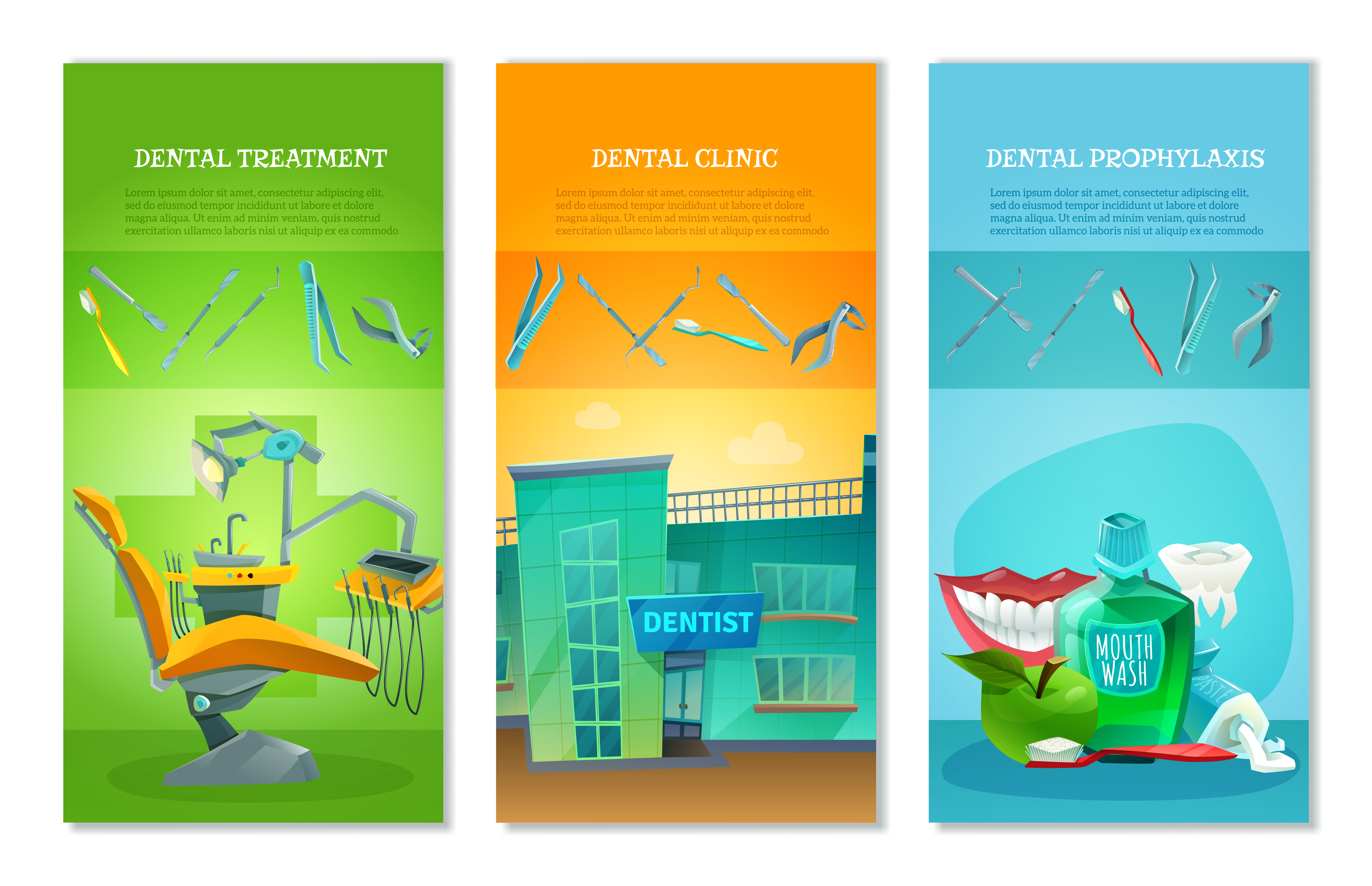 Dentist 3 Flat Vertical Banners Set Download Free Vectors