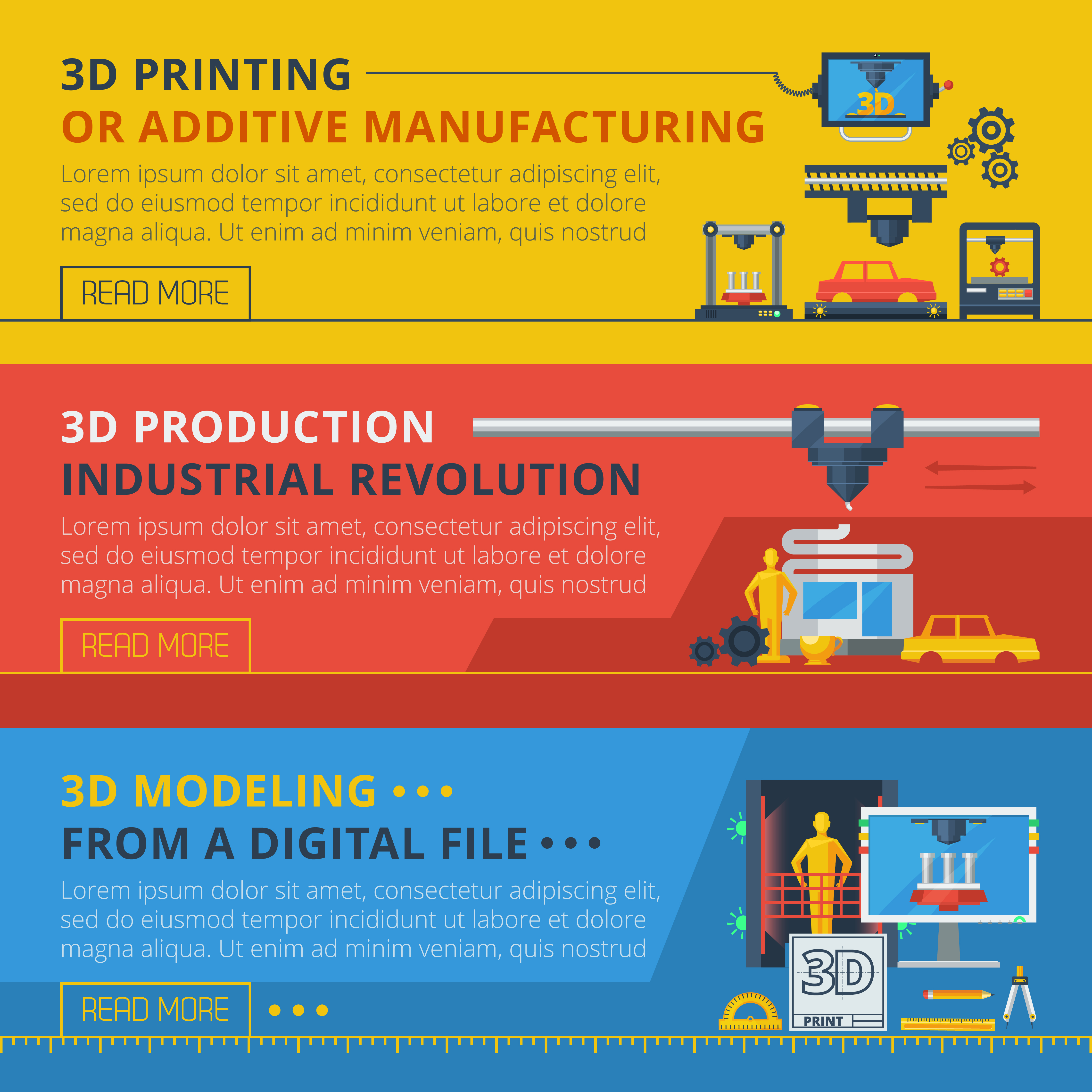 3D Printing Flat Horizontal Banners Set 472390 Vector Art at Vecteezy