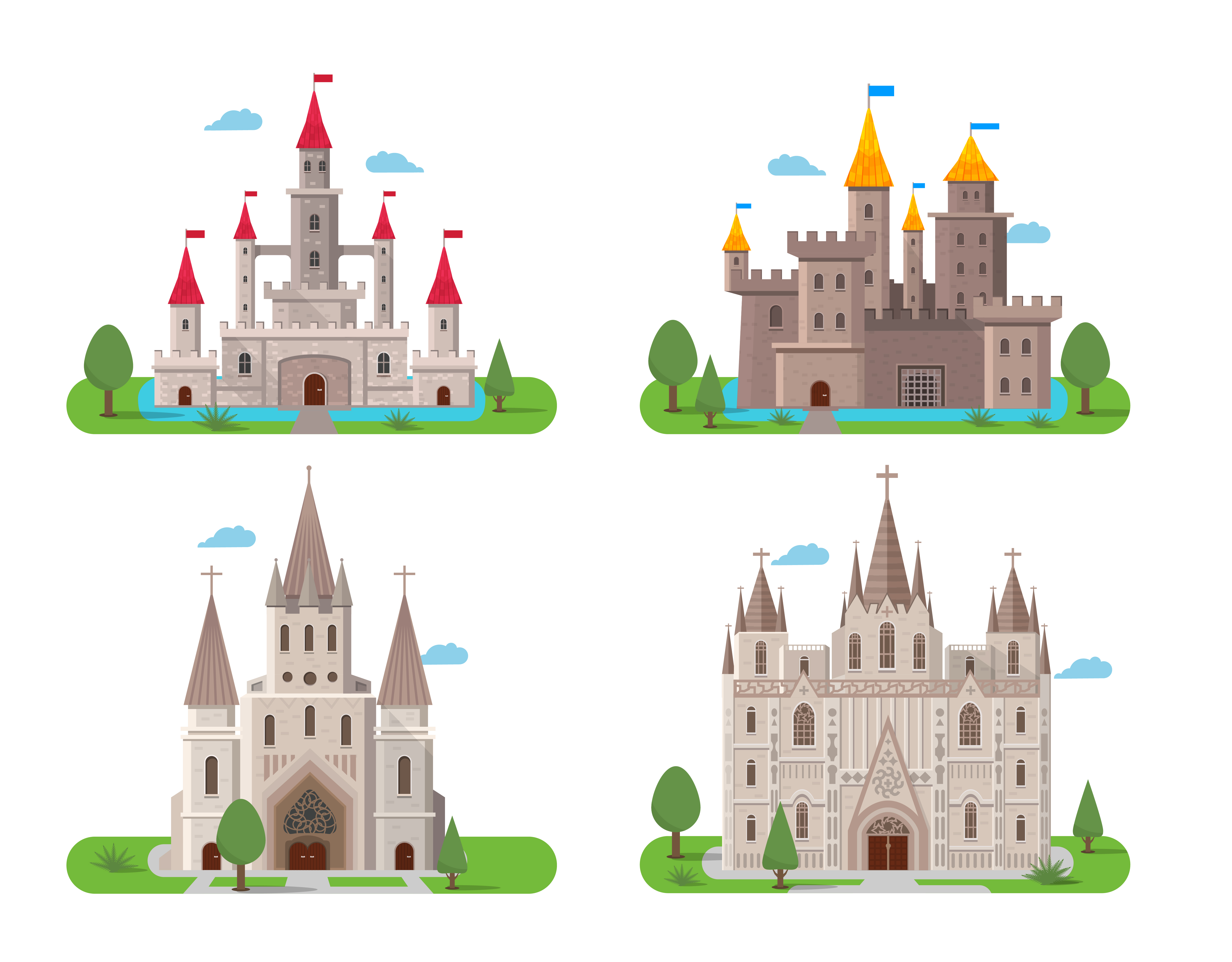 Medieval ancient castles set - Download Free Vectors 