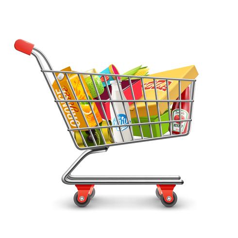 Shopping Supermarket Cart With Grocery Pictogram vector