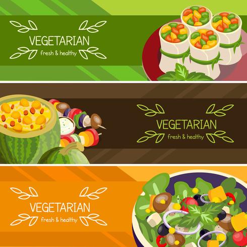 Conjunto de Banners horizontales de comida vegetariana vector