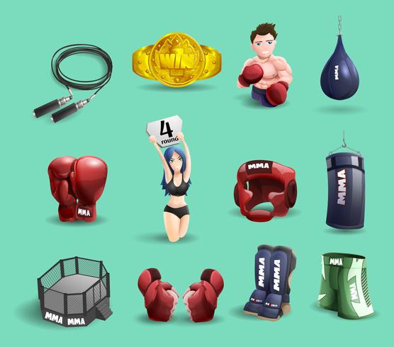 MMA pelea conjunto de iconos 3d vector