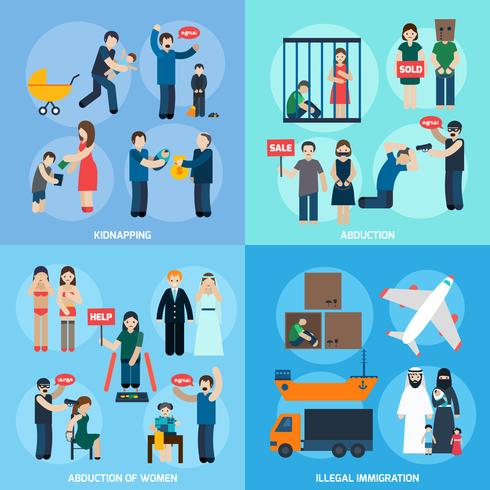 Human Trafficking 4 Flat Icons Square vector