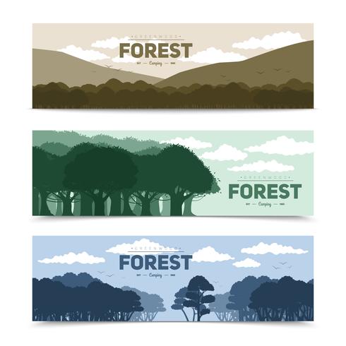 Conjunto de Banners de bosque de árbol vector