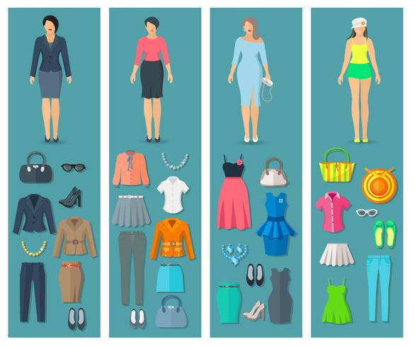 Vertical Banners Set Of Woman Clothes  Flat Icons   vector