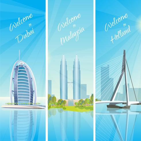 .Modern Cityscapes 3 Banners Set vector