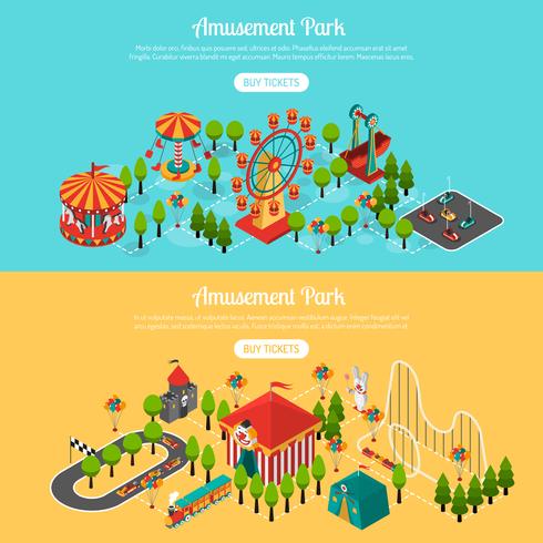 Attraction Park 2 Isometric Banners Set vector