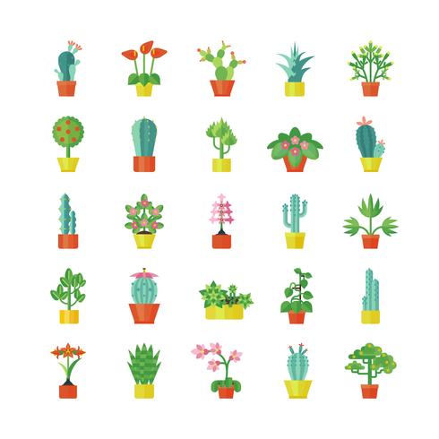 House Plants Flat Icons Set  vector