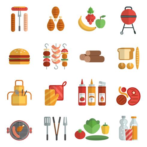 Conjunto de iconos planos fiesta Bbq vector