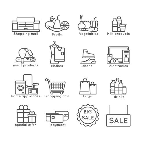 Shopping line set vector