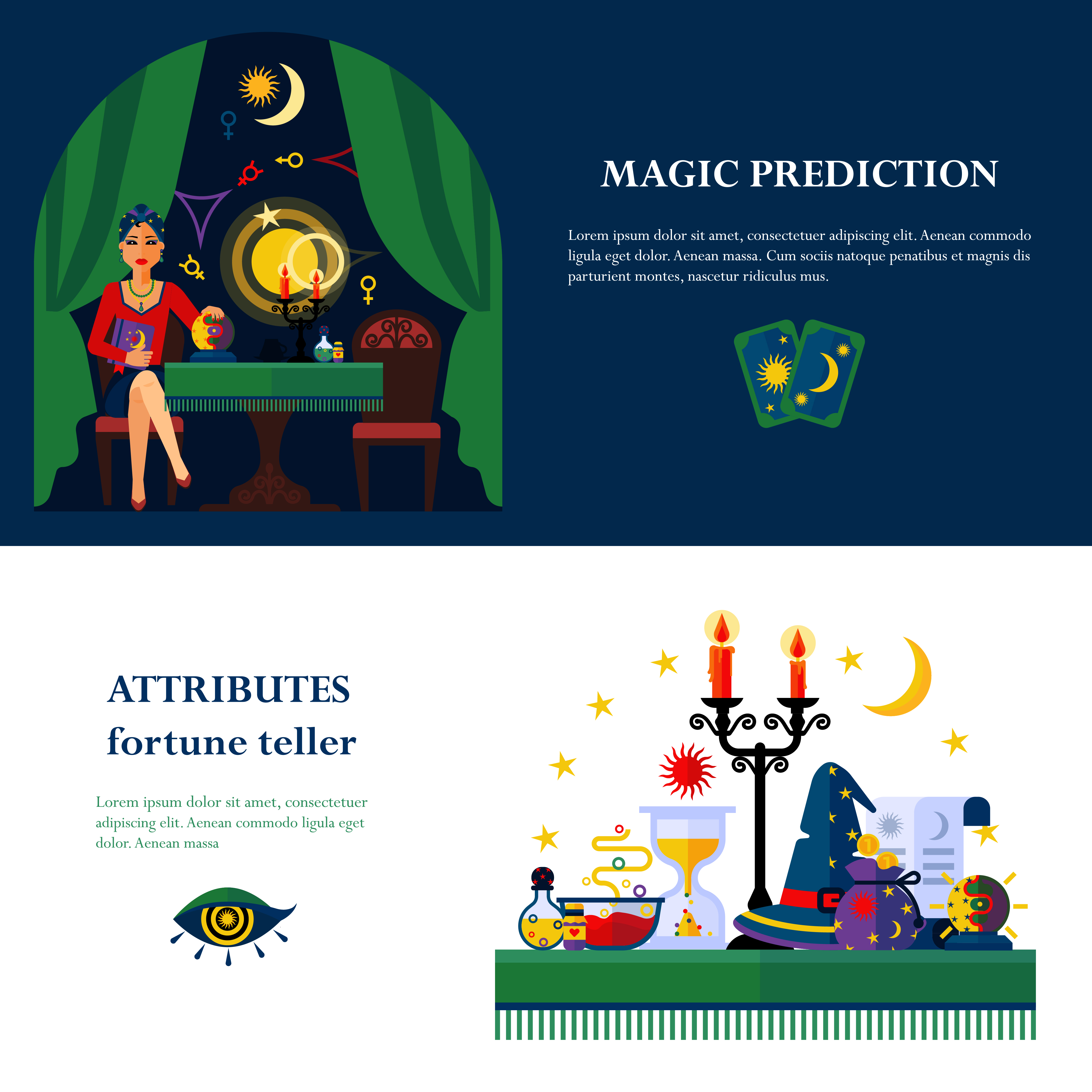 Fortune Teller Attributes 2 Flat Banners 472571 Vector Art at Vecteezy