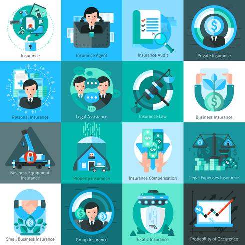 Conjunto de iconos de seguros de negocios vector