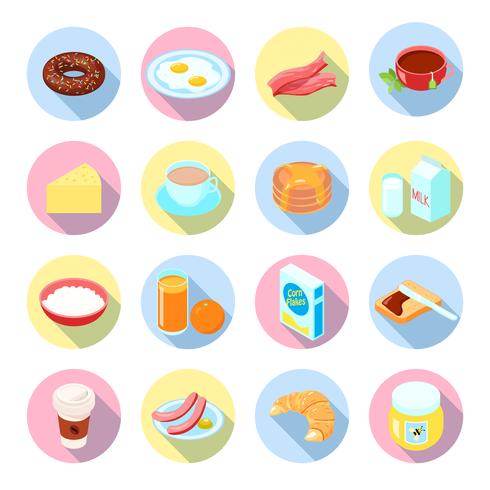 Icono de desayuno conjunto plano vector