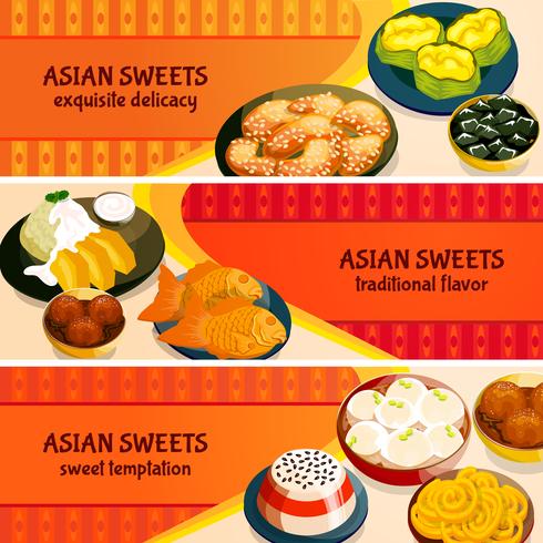 Asian Sweets Horizontal Banners Set vector