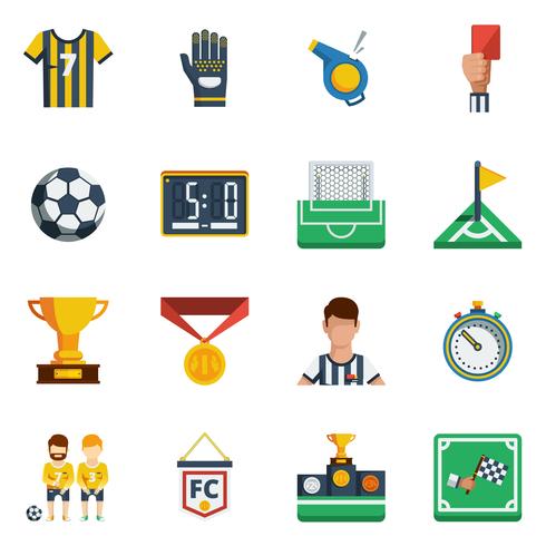 Conjunto de iconos planos de fútbol vector