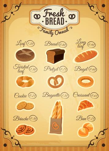 Vintage Style Bakery Price List Poster  vector