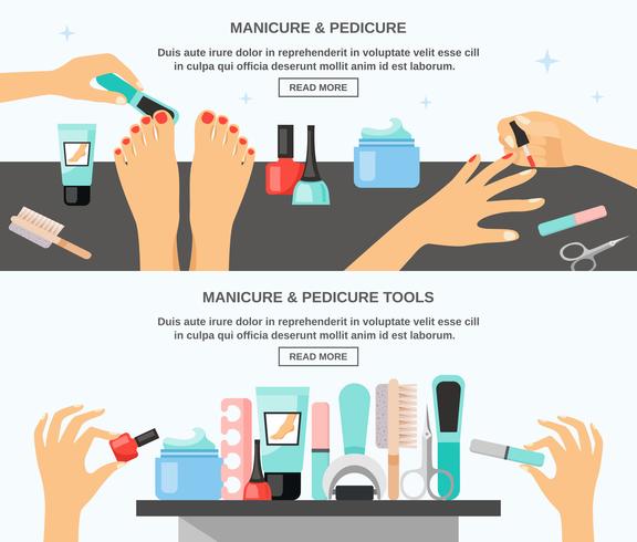 Accesorios de manicura pedicura 2 pancartas planas vector