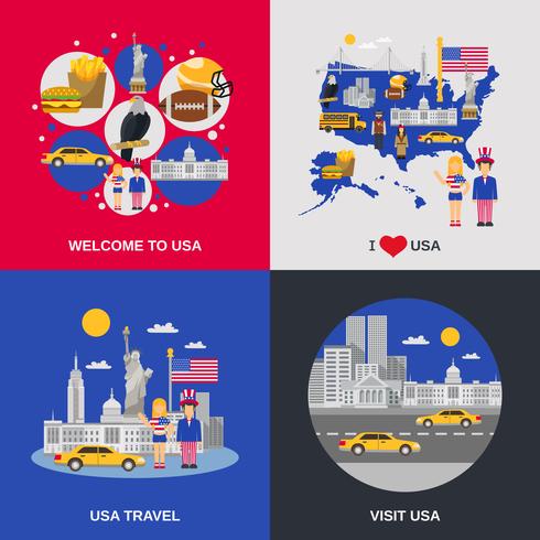 usa cultura 4 iconos planos cuadrados vector