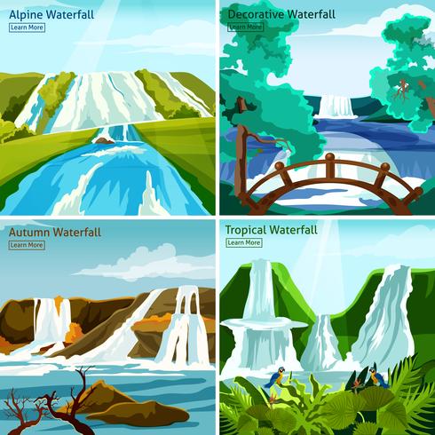 Waterfall Landscapes 2x2 Design Concept vector