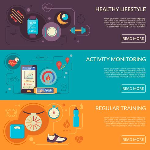 Fitness Tracker horizontal Banners Set vector