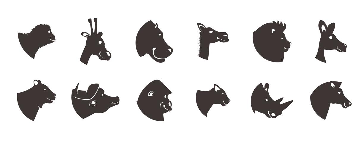 Animal Heads Silhouette Set vector