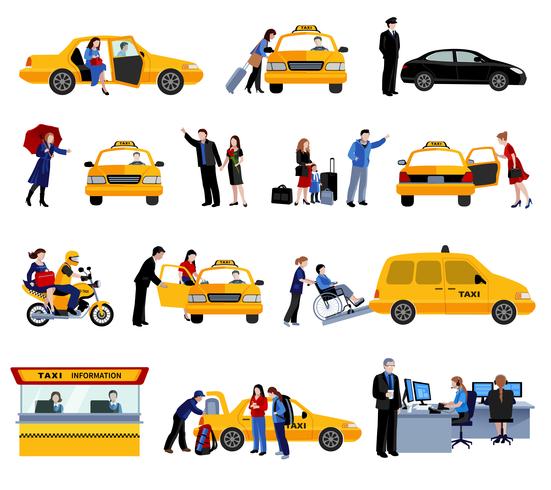 Conjunto de iconos de servicio de taxi vector