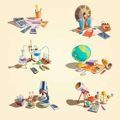 Science retro cartoon set vector