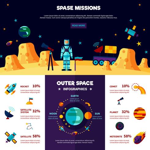 Outer Space Missions Flat Banners Composition  vector