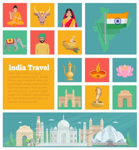 India Decorative Flat Icons  vector