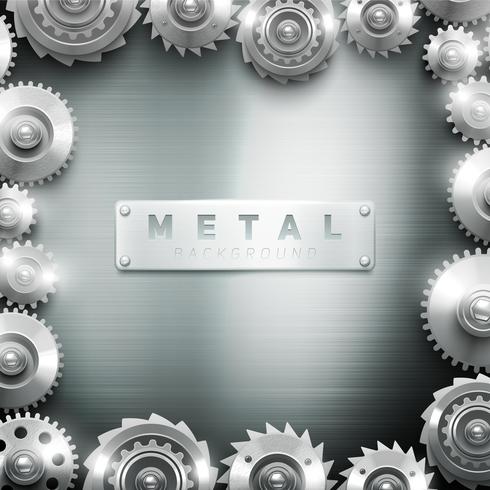 Fondo de diseño de marco de rueda dentada de metal vector